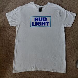 Mens BUD LIGHT logo White T-Shirt Size Large